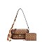 Scarfed Oval Print Shoulder Bag & Wallet Set brown