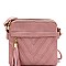 Tassel Accent Chevron Quilted 3-Compartment Cross Body