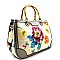 Hot Flower Print Bamboo Handle Linen Satchel