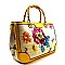 Hot Flower Print Bamboo Handle Linen Satchel