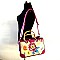 Hot Flower Print Bamboo Handle Linen Satchel