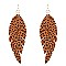 CE1109-LP Ostrich Print Embossed Feather Shape Leather Earring