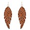 CE1109-LP Ostrich Print Embossed Feather Shape Leather Earring