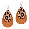 CE1158-LP  Leopard Print Accent Layered Leather Teardrop Earring