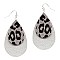 CE1158-LP  Leopard Print Accent Layered Leather Teardrop Earring