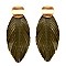 Leather Feather Metal Post Earring