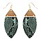 Metal Top Snake Print Marquise Leather Earring