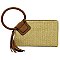 Fashion Straw Cuff Handle Tassel Wristlet Clutch