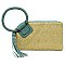 Fashion Straw Cuff Handle Tassel Wristlet Clutch