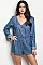 Long Sleeve Laced Back Chambray Romper - Pack of 6 Pieces