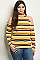 Plus Size Long Sleeve Cold Shoulder Mock Neck Striped Top - Pack of 6 Pieces