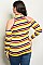 Plus Size Long Sleeve Cold Shoulder Mock Neck Striped Top - Pack of 6 Pieces