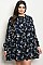 Plus Size Long Sleeve Mock Neck Floral Tunic Dress - Pack of 6 Pieces