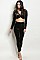 Long Sleeve V-neck Velvet Leopard Crop Top and Pants Set - Pack of 6 Set