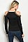 Long Sleeve Cold Shoulder Leopard Trim Top - Pack of 6 Pieces