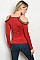 Long Sleeve Cold Shoulder Leopard Trim Top - Pack of 6 Pieces