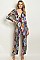 Long Sleeve Plunging Neckline Printed Jumpsuit - Pack of 6 Pieces