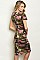 Short Sleeve Round Neckline Camouflage Midi Dress - Pack of 6 Pieces