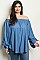 Plus Size Long Sleeve Off the Shoulder Chambray Denim Tunic Top - Pack of 6 Pieces