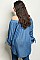 Plus Size Long Sleeve Off the Shoulder Chambray Denim Tunic Top - Pack of 6 Pieces