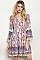 Long Sleeve V-neck Printed Tunic Dress - Pack of 6 Pieces