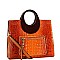 Wooden Handle Crocodile Print Satchel Wallet SET