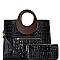Wooden Handle Crocodile Print Satchel Wallet SET