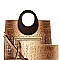 Wooden Handle Crocodile Print Satchel Wallet SET