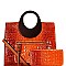 Wooden Handle Crocodile Print Satchel Wallet SET