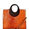Wooden Handle Crocodile Print Satchel Wallet SET