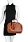 OVAL SIDE CROCO TEXTURED TASSEL SATCHEL WITH LONG STRAP