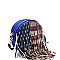 Vintage American Flag Print Rhinestone Western Fringed Round Cross Body MH-D0311