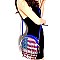 Vintage American Flag Print Rhinestone Western Fringed Round Cross Body MH-D0311