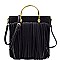 Layered Fringe Metal Brass Handle Satchel