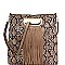 SNAKE PRINT FRINGE ACCENT TWO-WAY SATCHEL