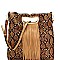 SNAKE PRINT FRINGE ACCENT TWO-WAY SATCHEL