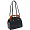 Structured Wooden Top Handle Accent Boxy Tote Bag