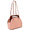 Structured Wooden Top Handle Accent Boxy Tote Bag