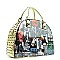 Magazine Print Rhinestone Stud Spike Round Tote