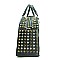 Magazine Print Rhinestone Stud Spike Round Tote