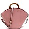 2-Way Bamboo Handle Accent Lizard Print Fan Satchel