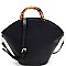 2-Way Bamboo Handle Accent Lizard Print Fan Satchel