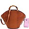 2-Way Bamboo Handle Accent Lizard Print Fan Satchel