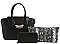 3IN1 PLAIN SMOOTH RHINESTONE BEE TOTE BAG WITH MULTI COLORED SNAKE BAG AND WALLET SET