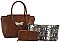 3IN1 PLAIN SMOOTH RHINESTONE BEE TOTE BAG WITH MULTI COLORED SNAKE BAG AND WALLET SET