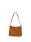 Faux Suede Belted Shoulder Bag