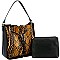 2 in 1 Leopard Snake Print Patchwork Drawstring Hobo
