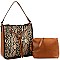 2 in 1 Leopard Snake Print Patchwork Drawstring Hobo