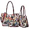 Obama Magazine Print Patent 3 Pcs Tote Wallet Set