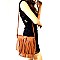 E090-LP Fringed Buckle Accent Bucket Cross Body Messenger